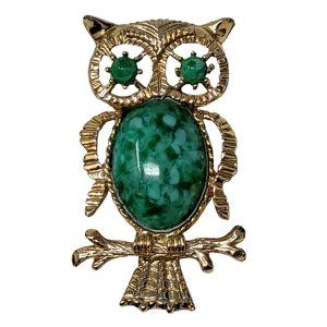Lovely OWL Brooch Gerry's Vintage Pin Gold Plated Blue Faux Stones Jewelry 7711